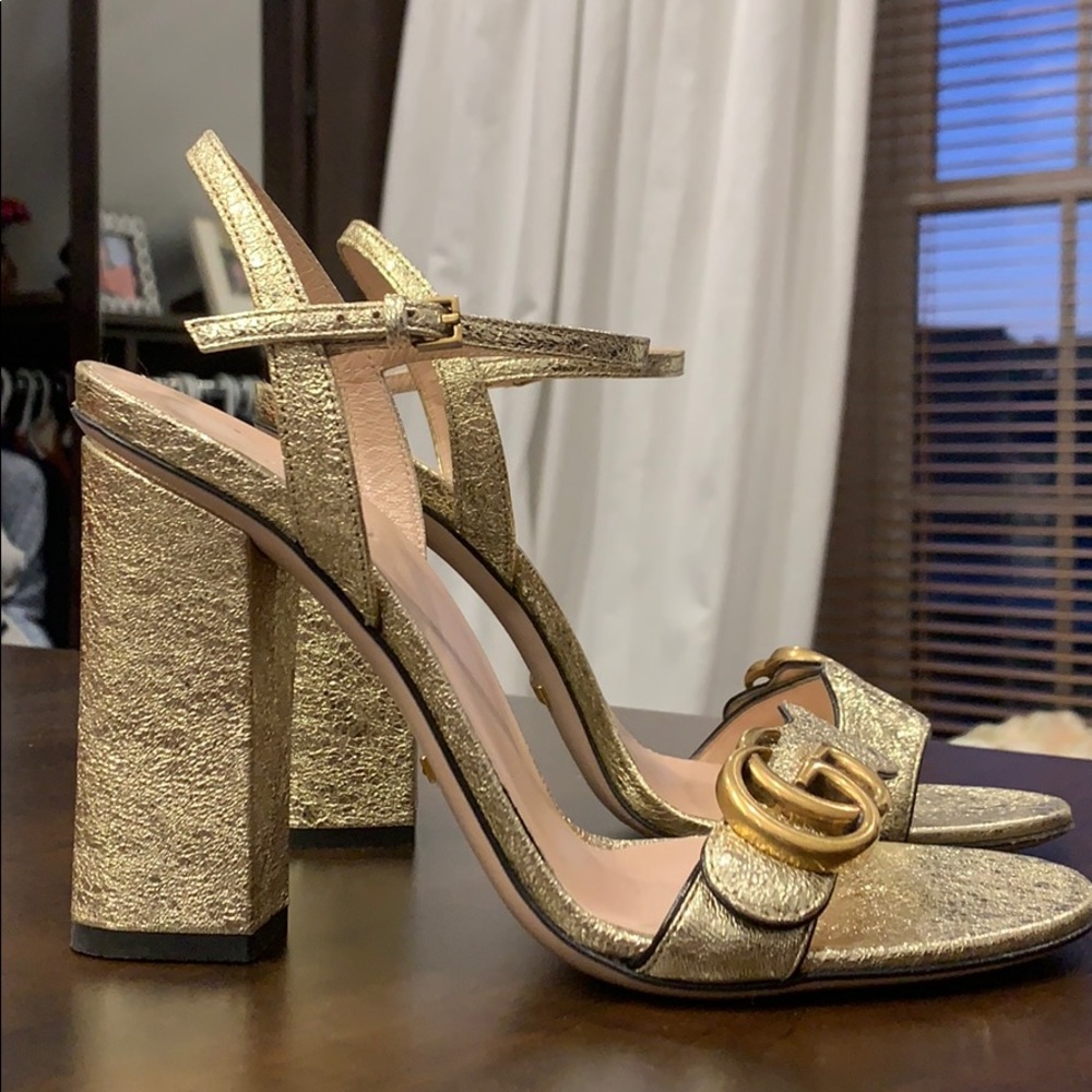Metallic Gold Gucci Mid-Heeled Sandals